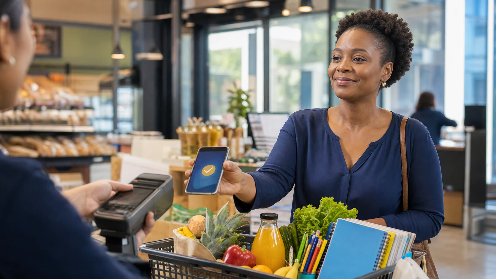 VowRewards Wallet user redeeming earned value for useful groceries and school supplies
